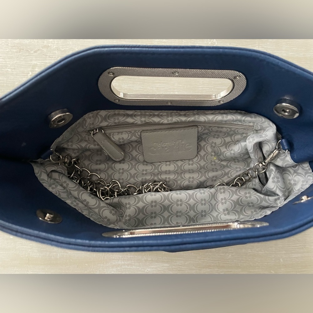 Charming Charlie Blue Clutch with metal purse strap - Picture 3 of 5